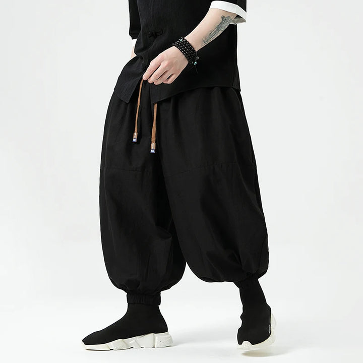 Pantalon Japonais à Jambes Large Confortable Noir