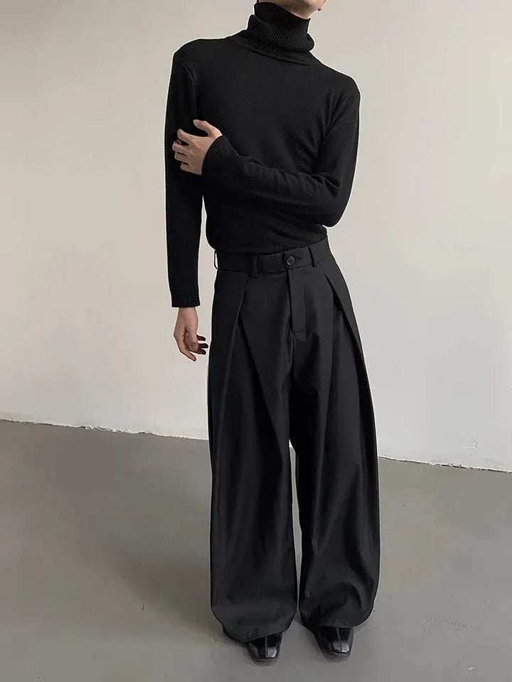 Pantalon Japonais à Jambes Larges à Plis Chic