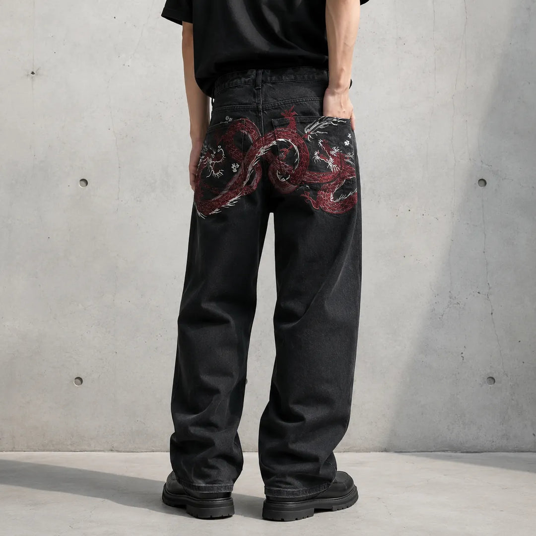Pantalon Japonais Jean Brodé Dragon Chic
