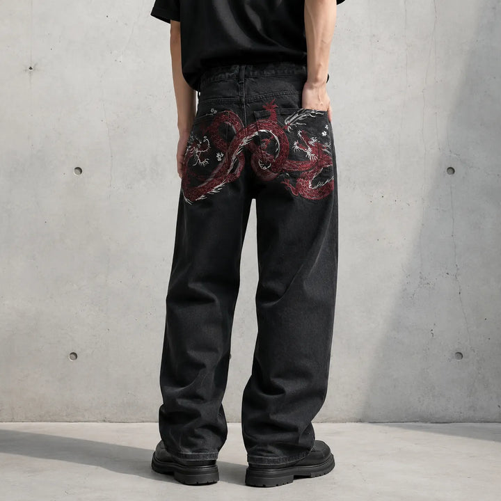 Pantalon Japonais Jean Brodé Dragon Chic