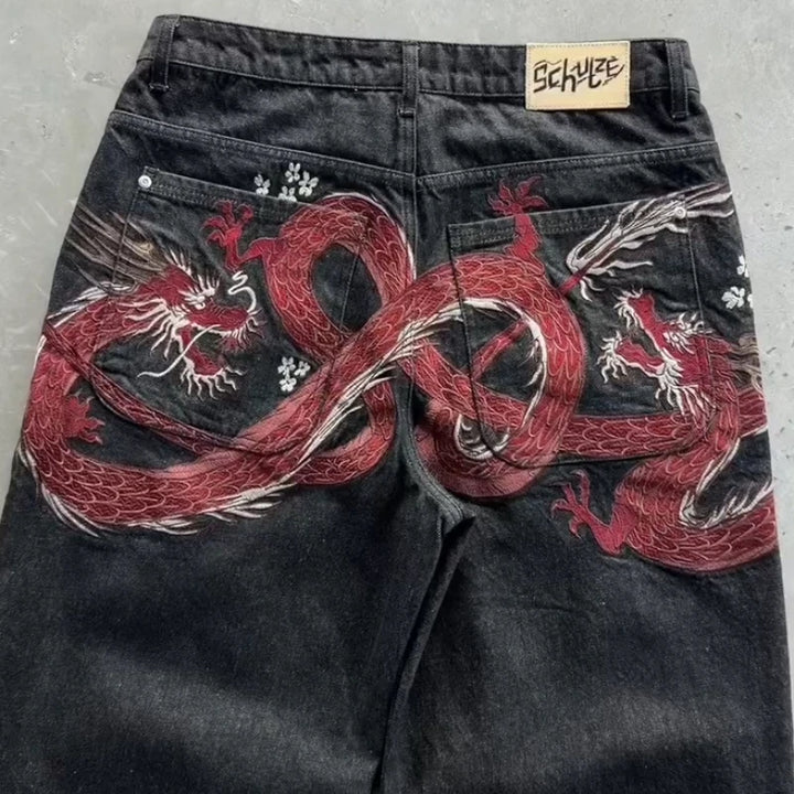 Pantalon Japonais Jean Brodé Dragon Unique
