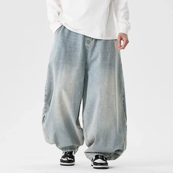 Pantalon Japonais Jean à Coupe Large Bleu