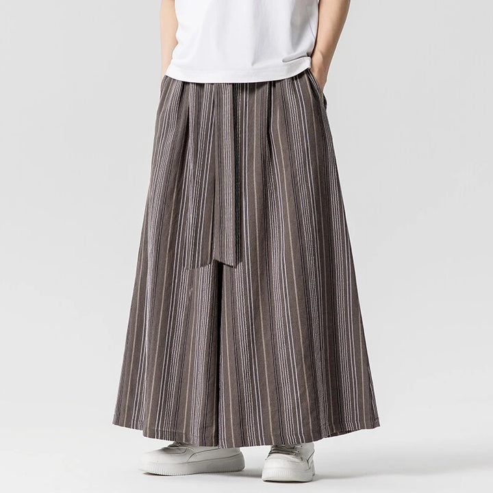 Pantalon Japonais Large Rayé Gris