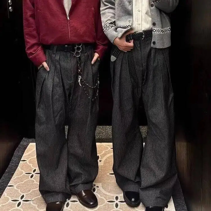 Pantalon Japonais Plissé à Rayures Noir