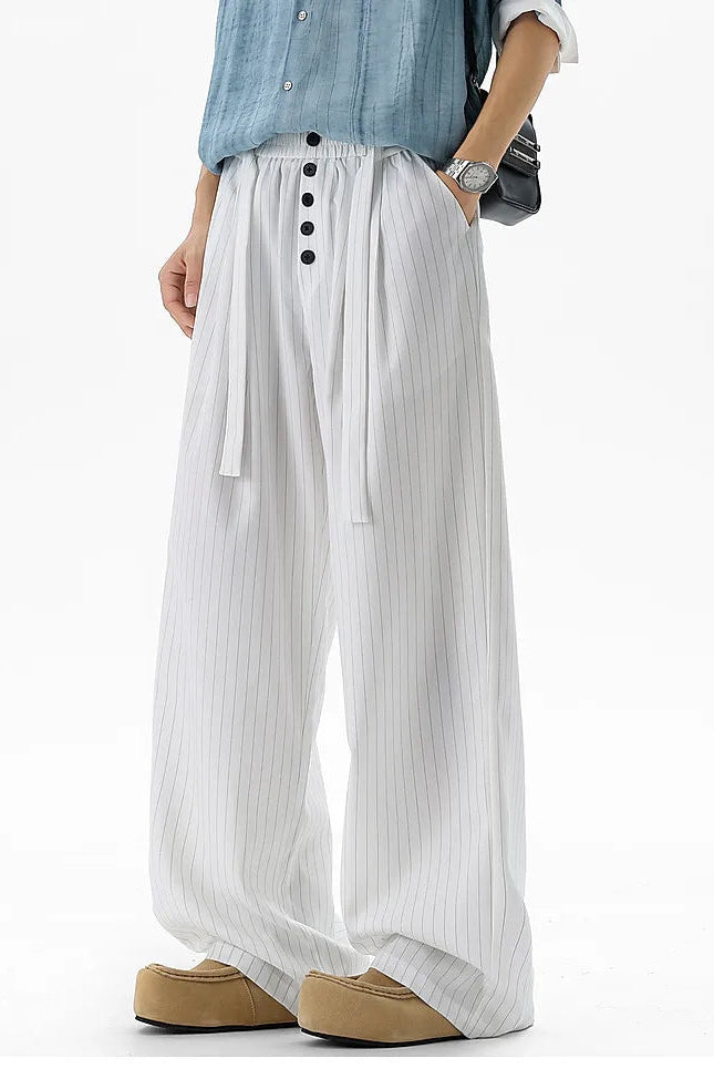 Pantalon Japonais à Rayures Blanc