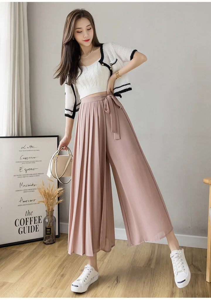 Pantalon Japonais Style Jupe Plissée rose