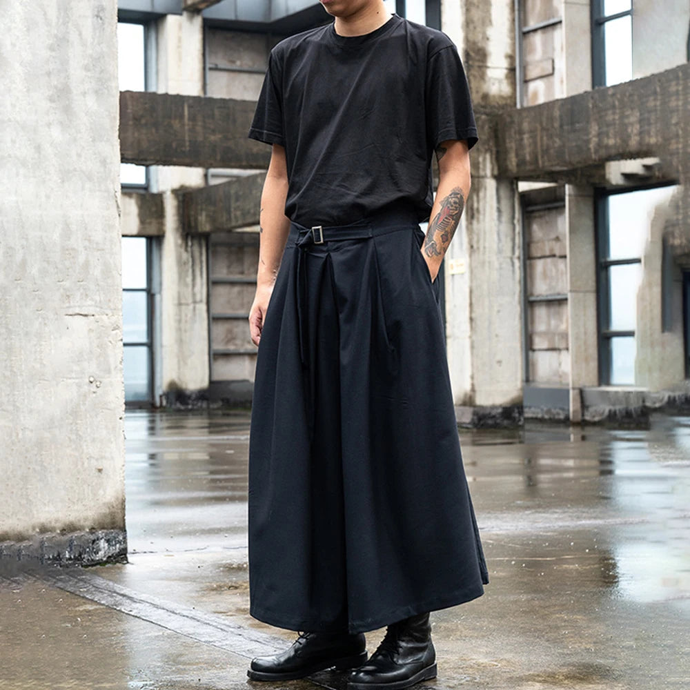 Pantalon Jupe Japonais Ceinturé Noir