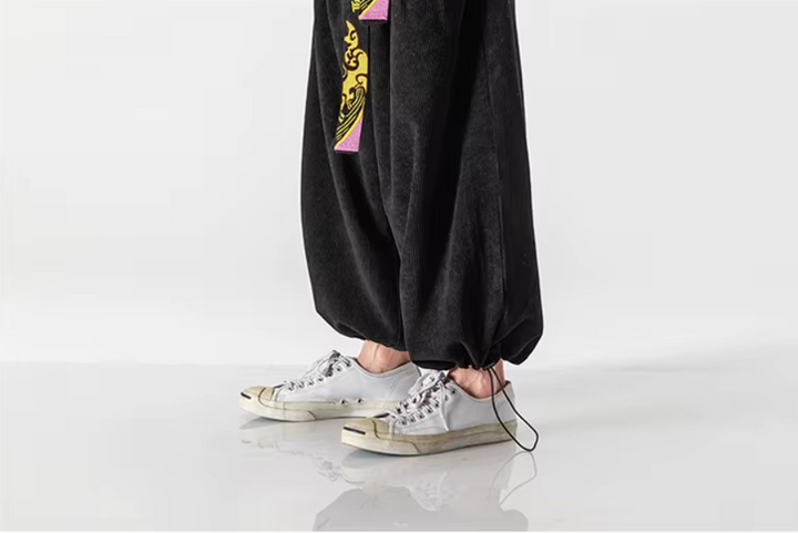 Pantalon Sarouel en Velours Côtelé élastique