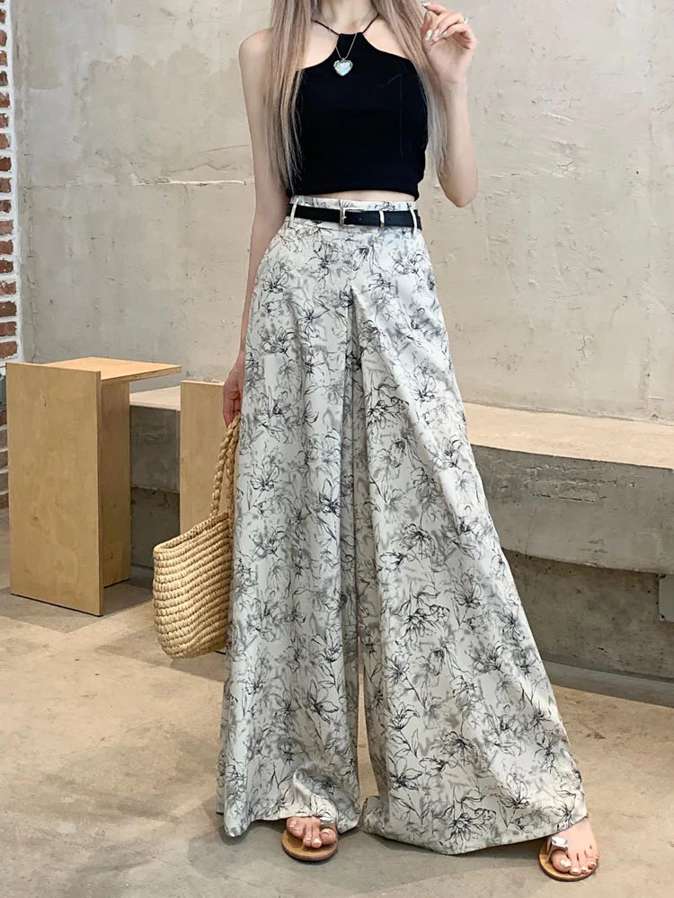 Pantalon Taille Haute Fleuri