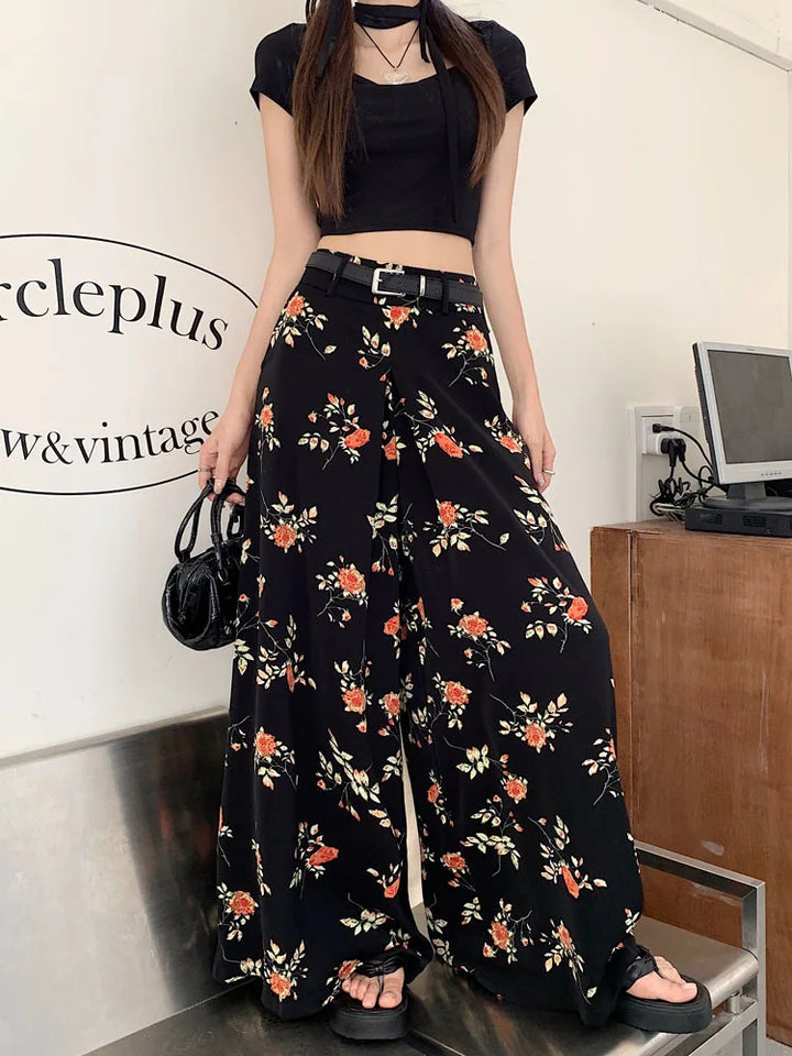 Pantalon Taille Haute Fleuri stylé