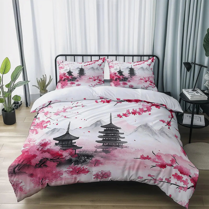 Parure de Lit Japonaise Blanc et Rose