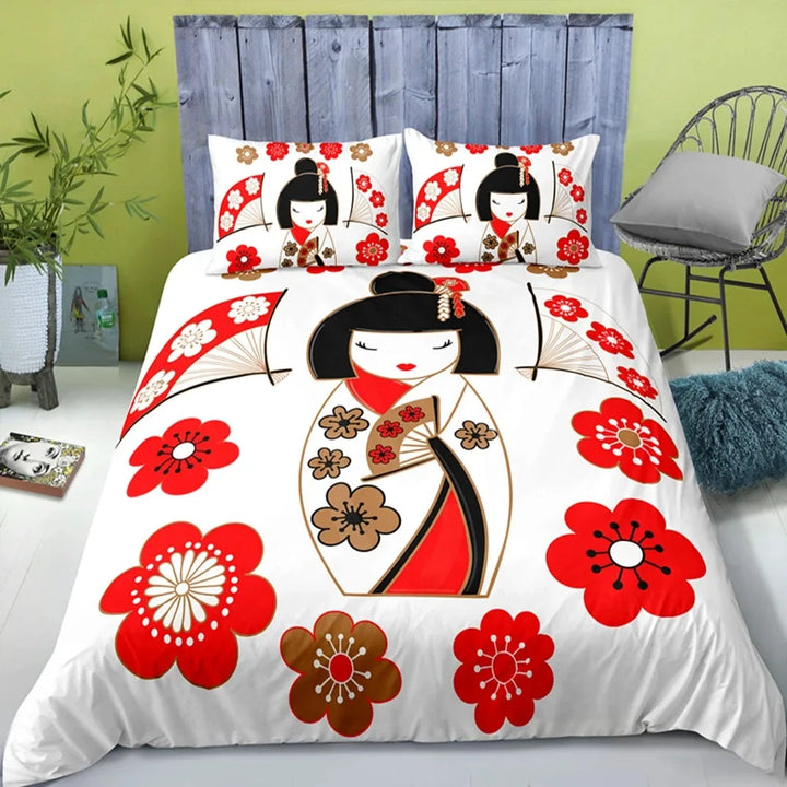 Parure de Lit Japonaise Imprimé Poupée Geisha