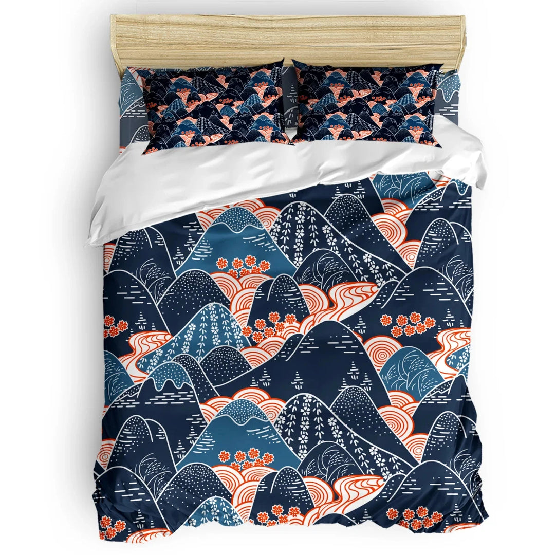 Parure de Lit Japonaise Imprimée Bleue