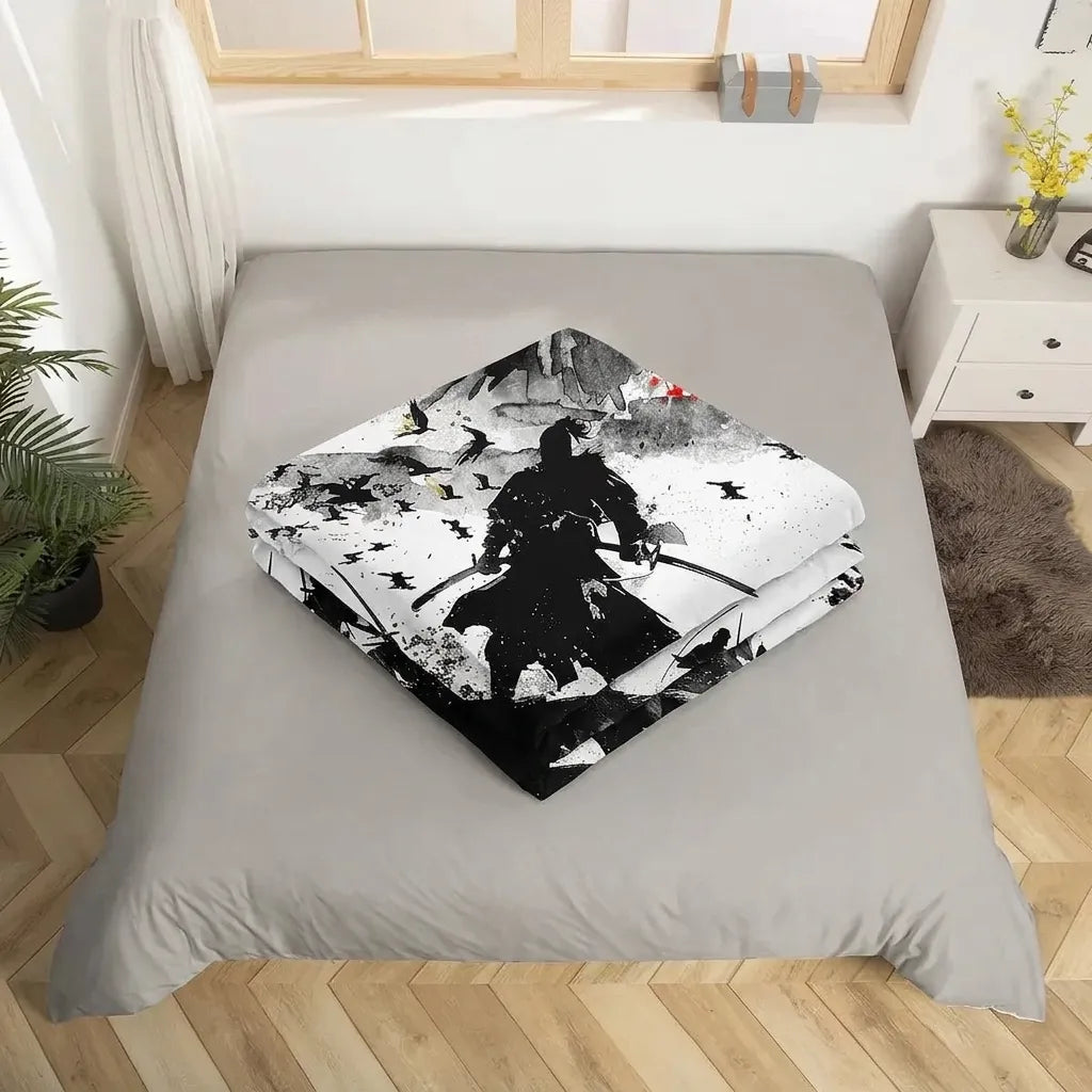 Parure de Lit Samouraï Noir et Blanc Unique