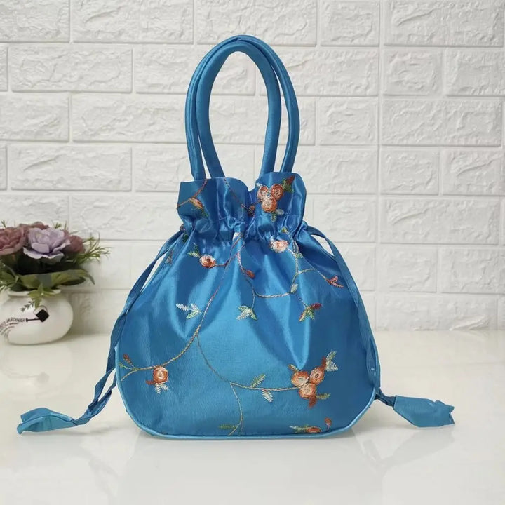 Petit Sac Japonais Brodé Bleu