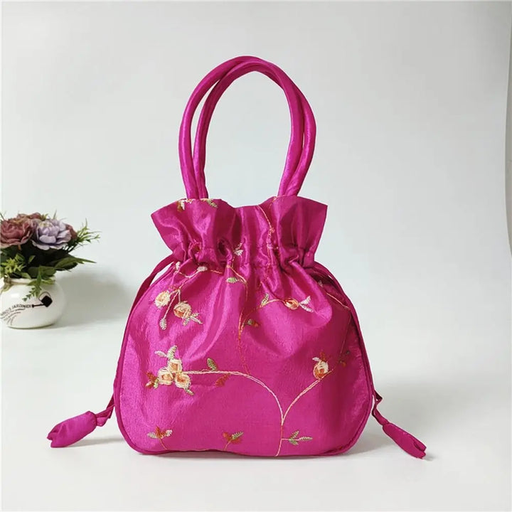 Petit Sac Japonais Brodé Fushia