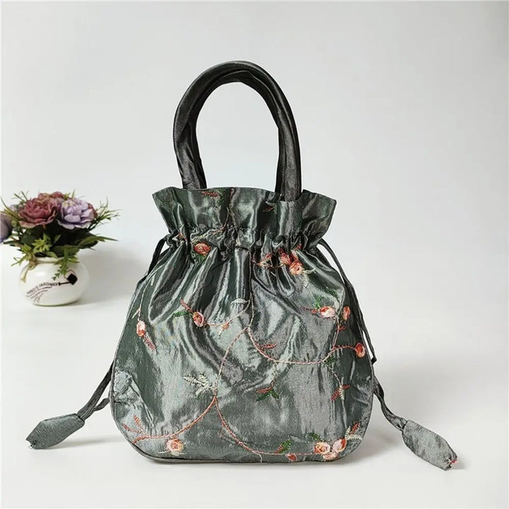 Petit Sac Japonais Brodé Gris Foncé