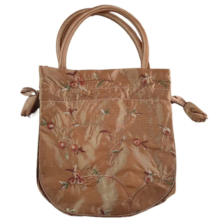Petit Sac Japonais Brodé Marron Clair