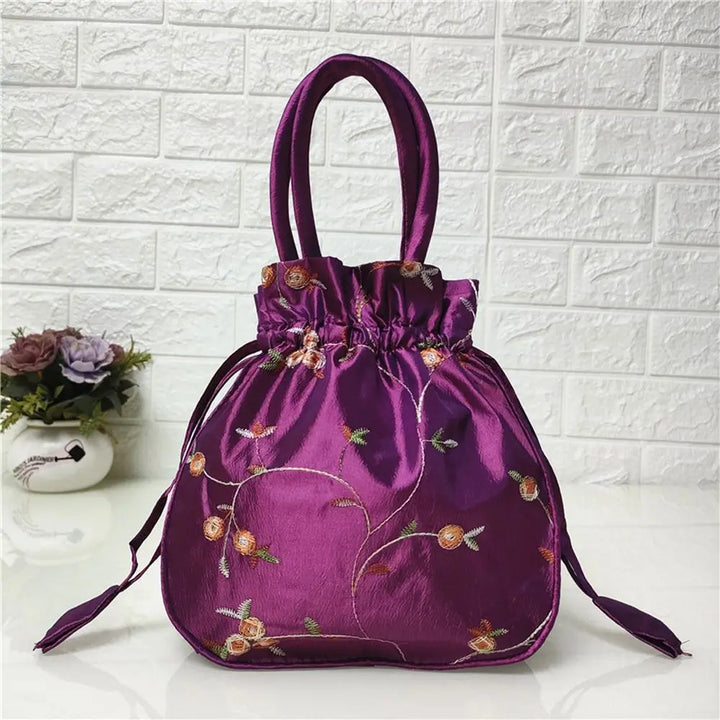 Petit Sac Japonais Brodé Violet