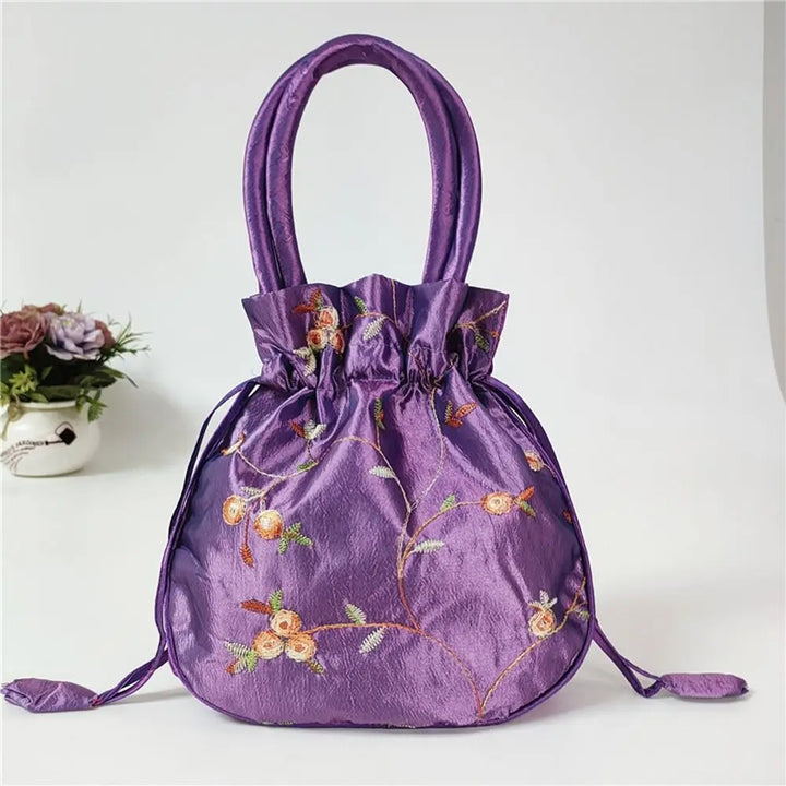 Petit Sac Japonais Brodé Violet Clair