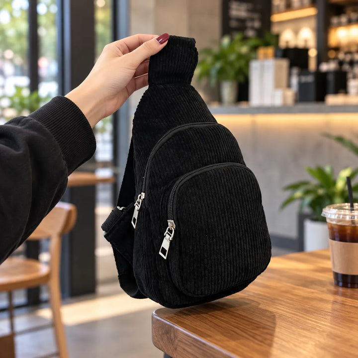 Petit Sac Japonais en Velours Côtelé Noir