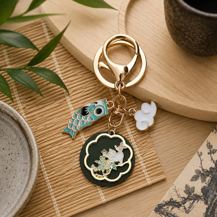 Porte-Clés Japonais Chat Koi Vert Chic