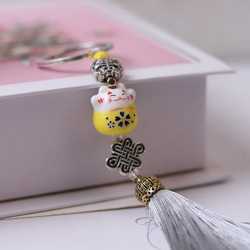 Porte-Clés Maneki Neko Porte-Bonheur Jaune