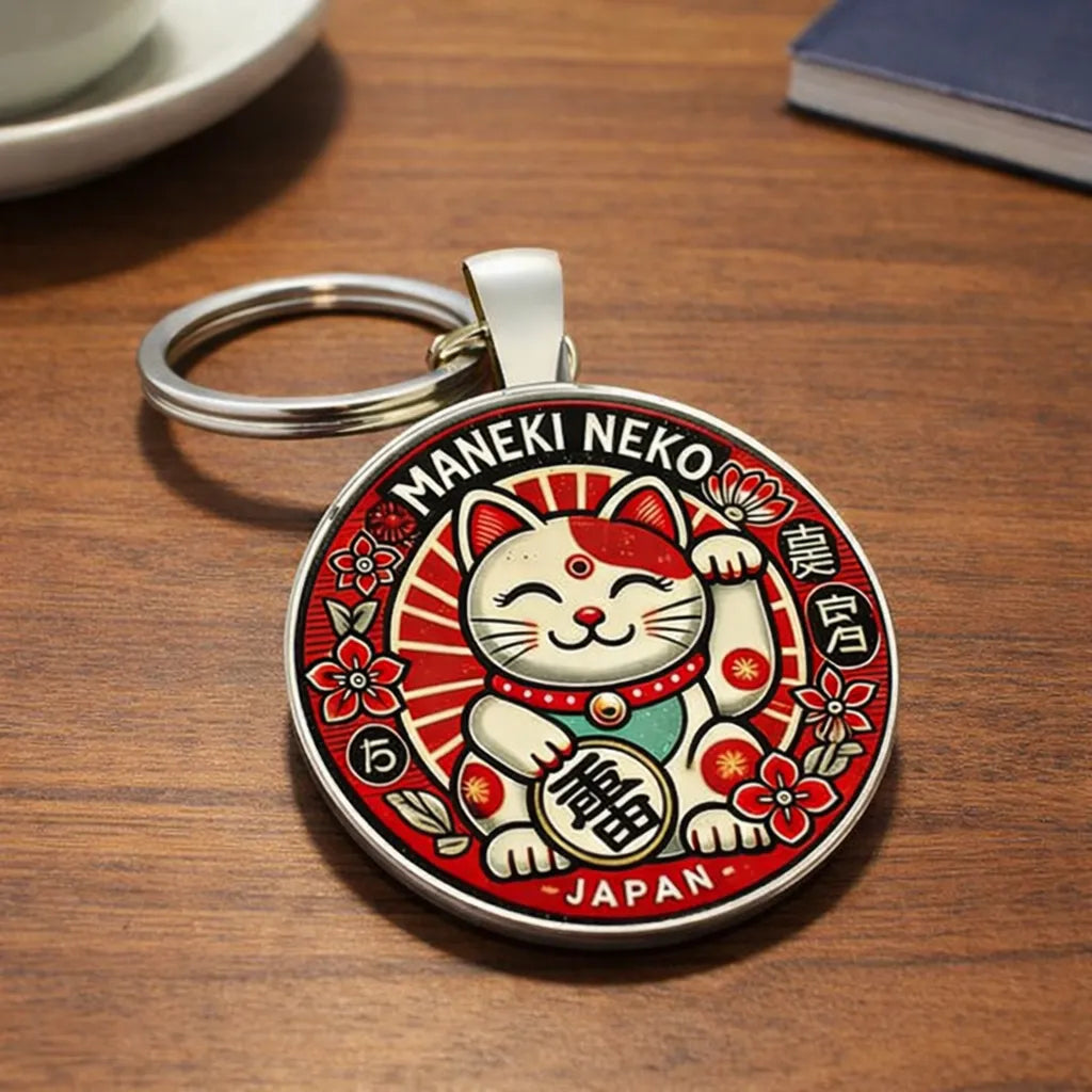 Porte-Clés Maneki Neko Porte-Bonheur en Métal Unique