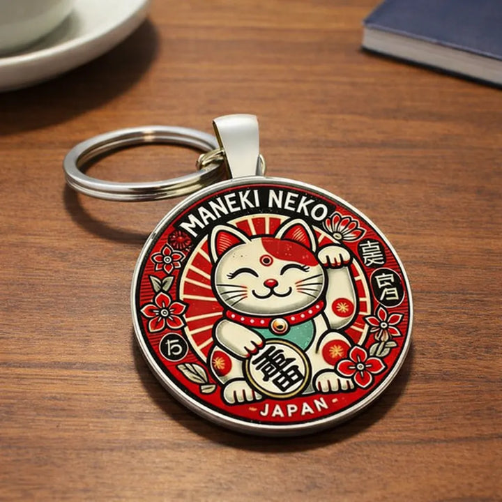 Porte-Clés Maneki Neko Porte-Bonheur en Métal Unique