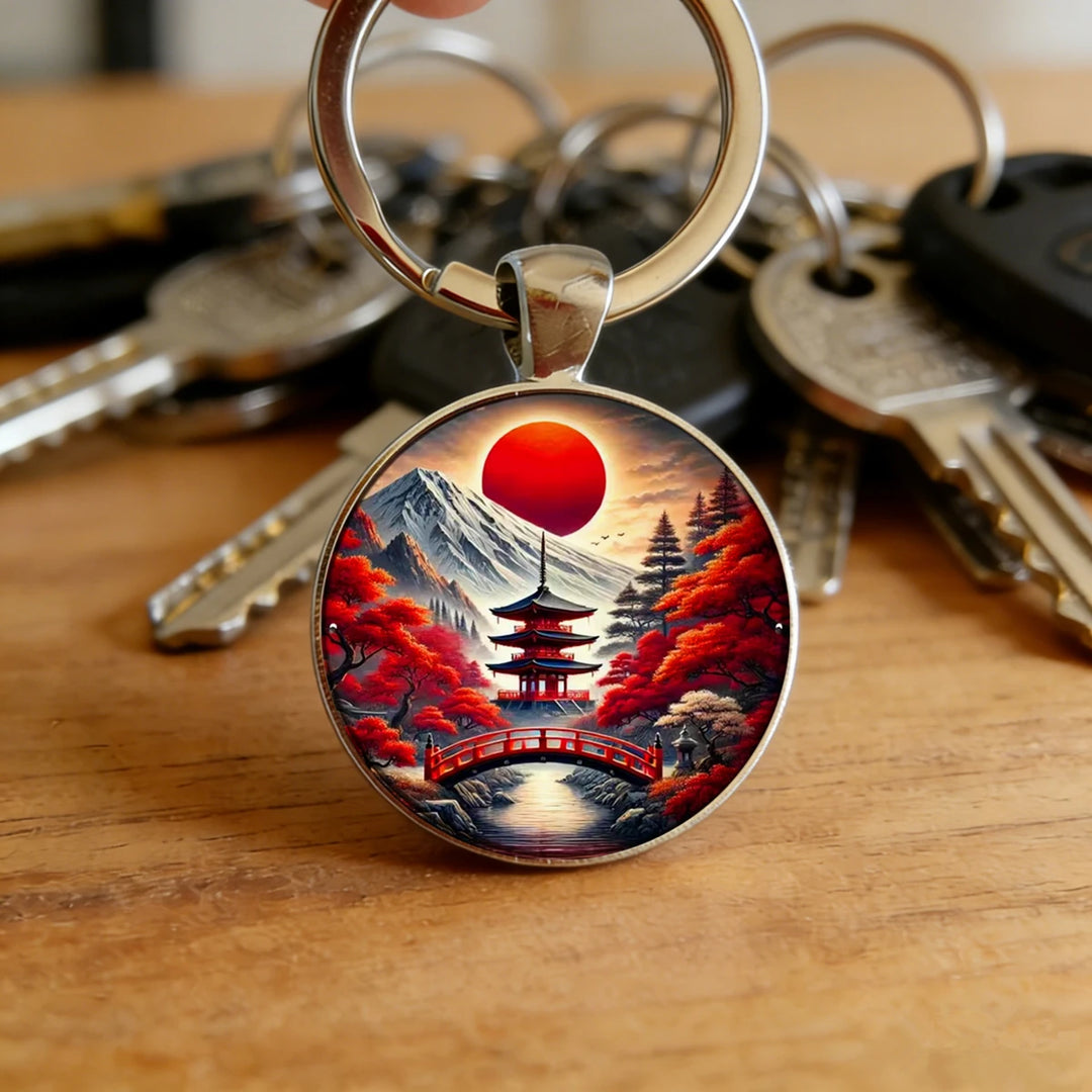 Porte-Clés Paysage Japonais Rouge Chic