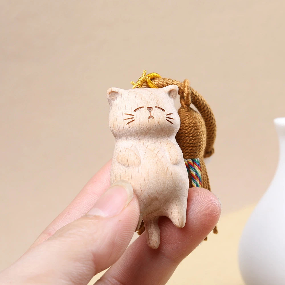 Porte-clés Chat Mignon en Bois élégant