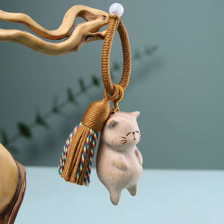 Porte-clés Chat Mignon en Bois stylé