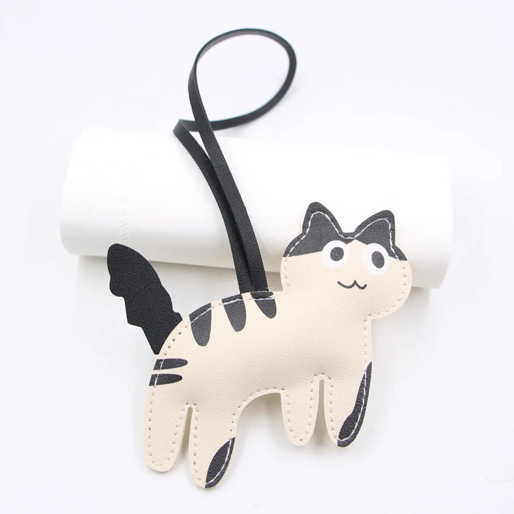 Porte-clés Chat en Cuir blanc