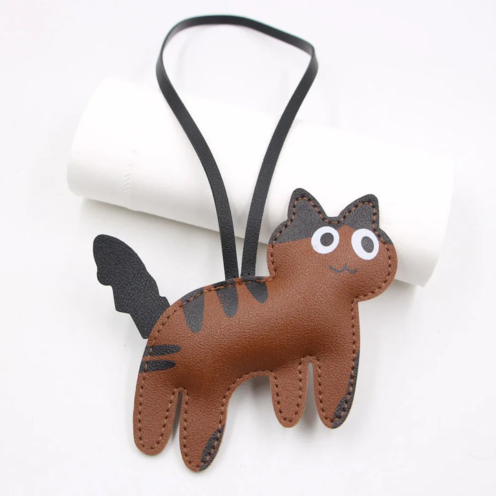 Porte-clés Chat en Cuir marron