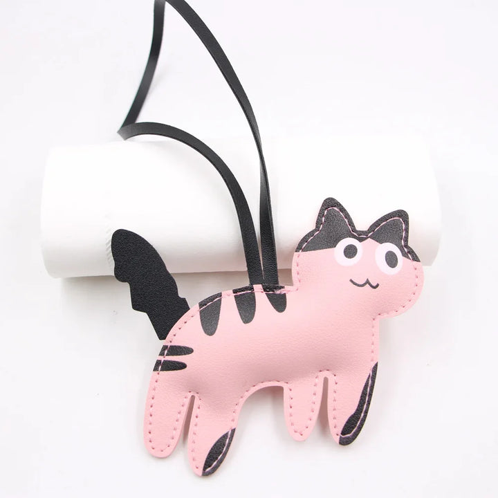 Porte-clés Chat en Cuir rose