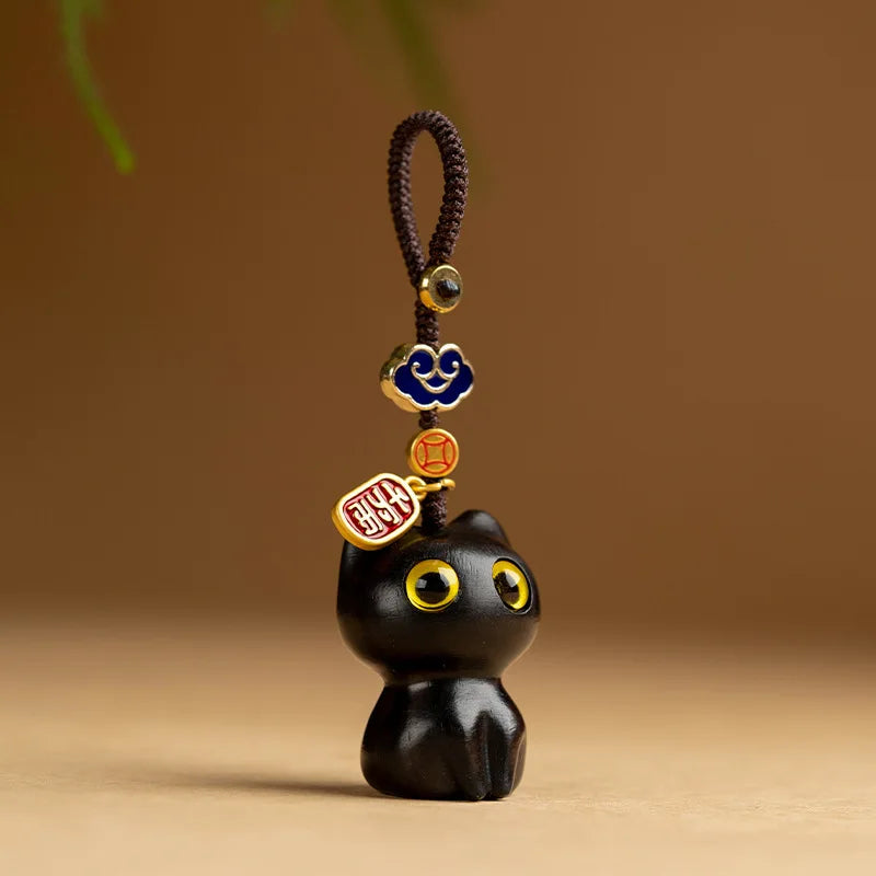 Porte-clés Japonais Chat en Bois