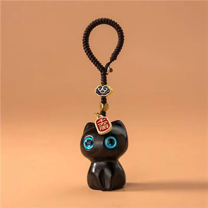 Porte-clés Japonais Chat en Bois stylé
