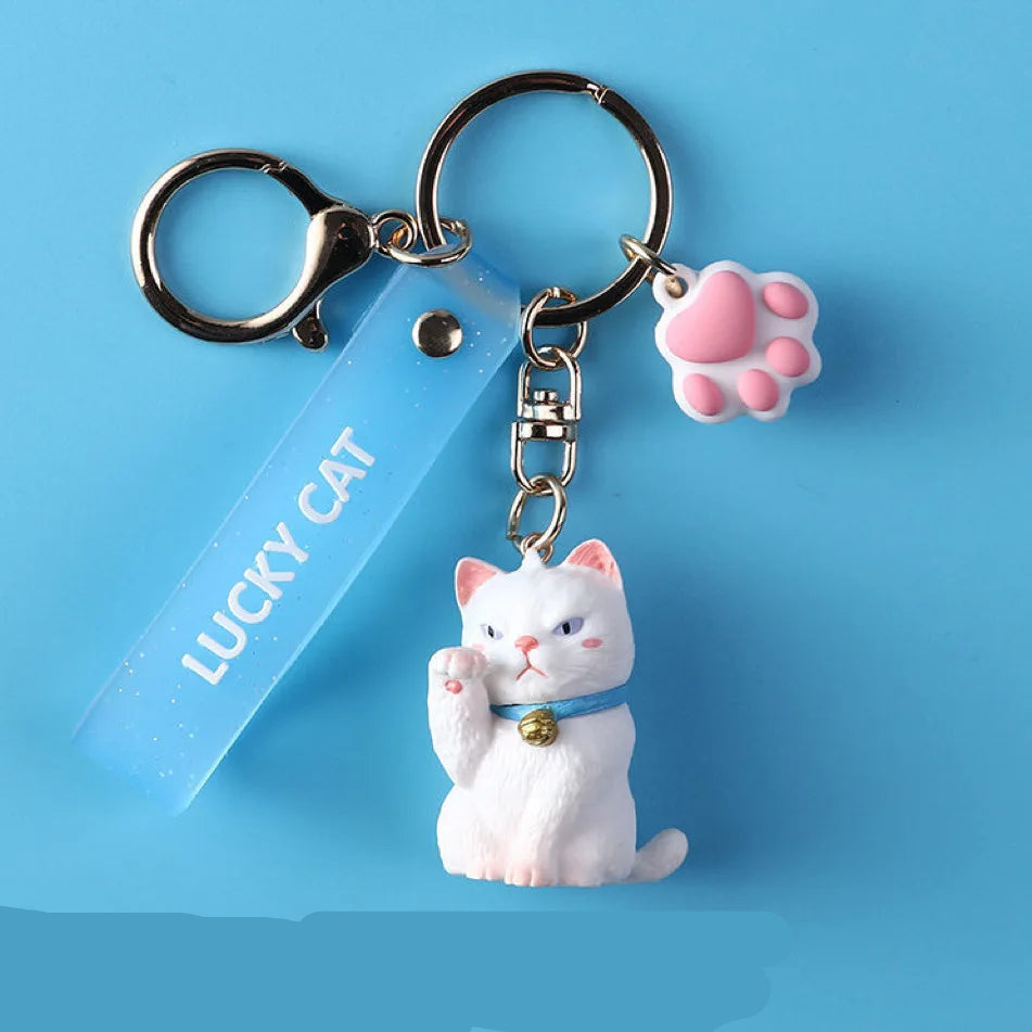 Porte-clés Maneki Neko Porte-Bonheur bleu