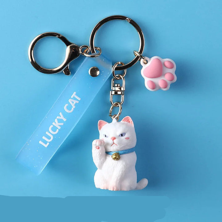 Porte-clés Maneki Neko Porte-Bonheur bleu