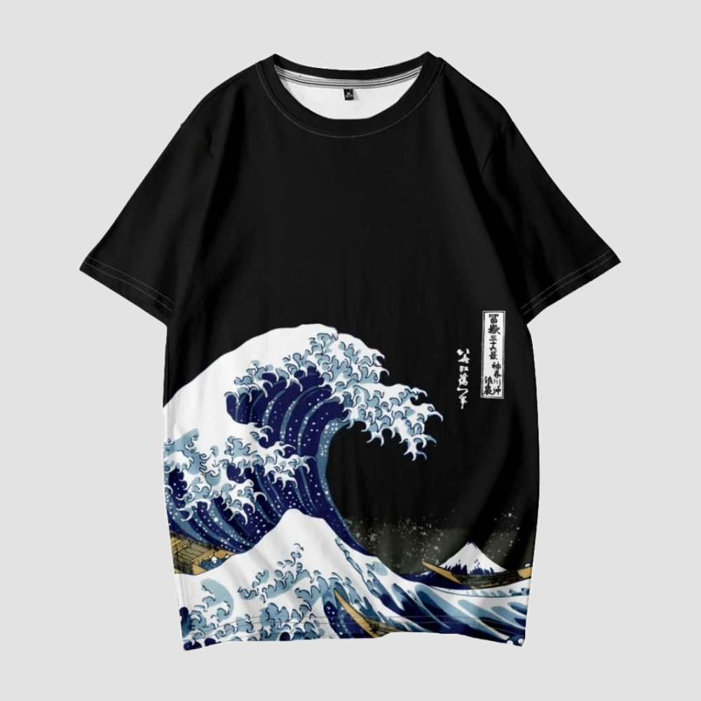 T-shirt Vague de Kanagawa Noir