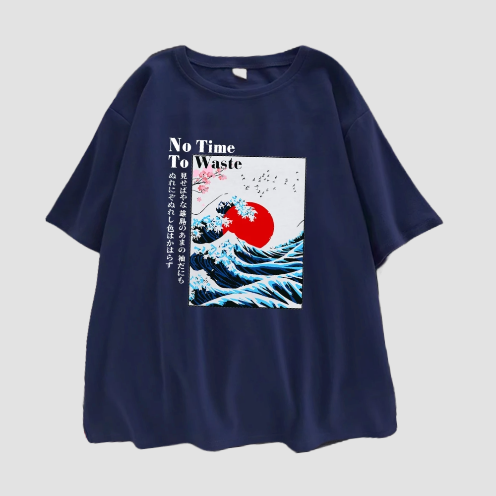 T-shirt Style Japonais Femme Bleu marine