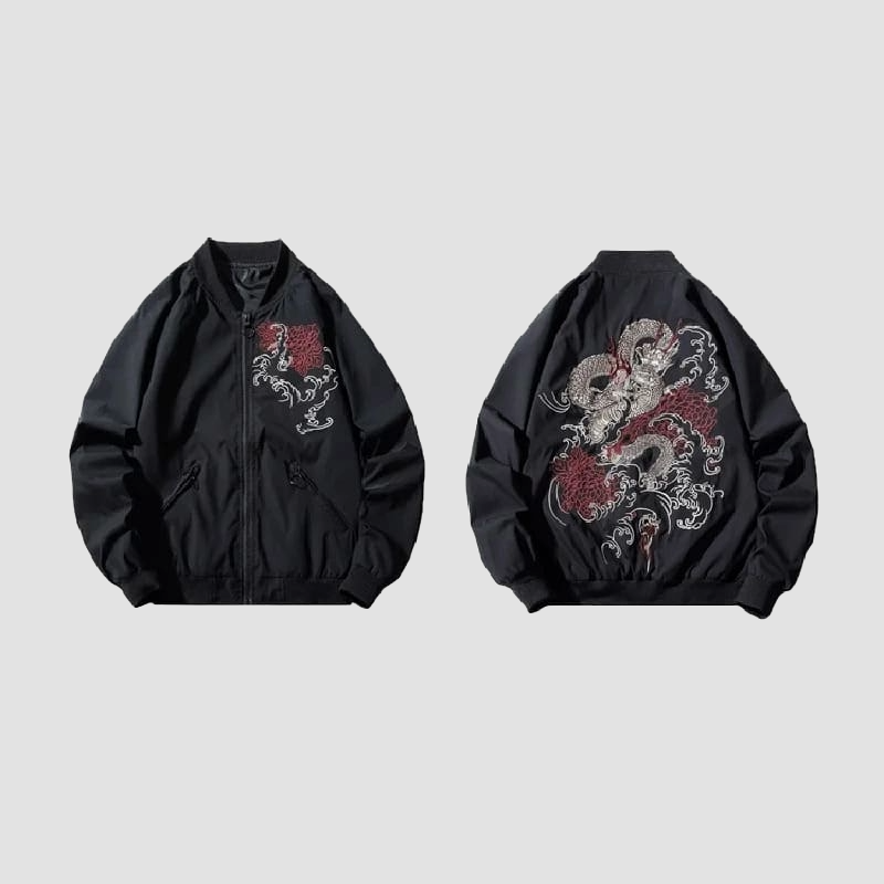 Bomber Motif Japonais Brodé