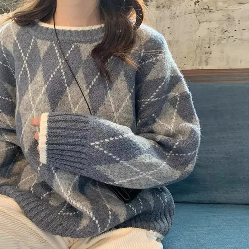 Pull Vintage Carreaux Japonais de qualité