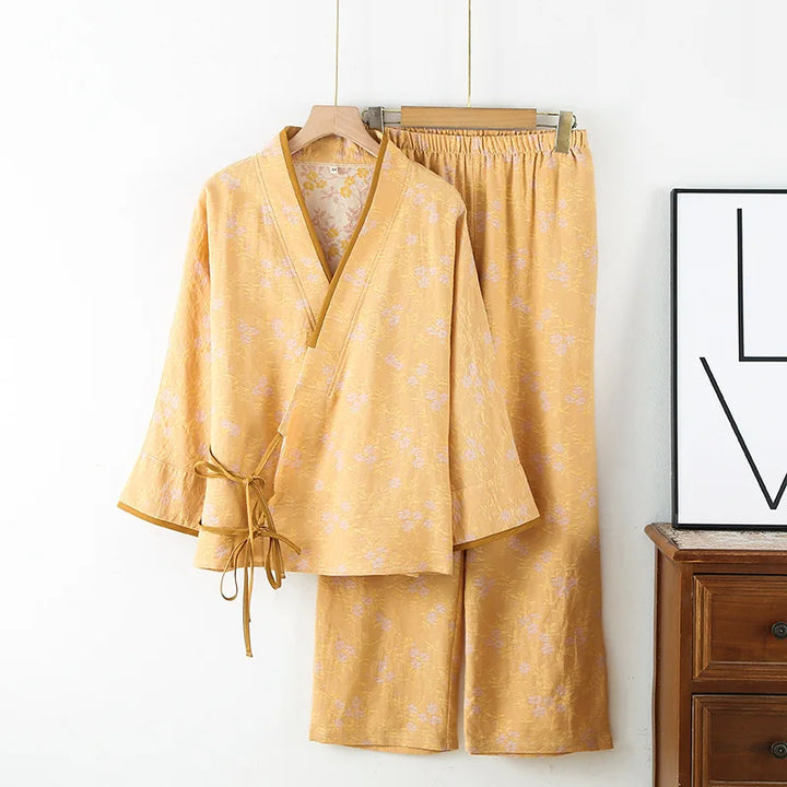 Pyjama Japonais Ample Confortable Jaune