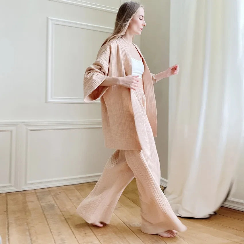 Pyjama Japonais Femme Ample Beige