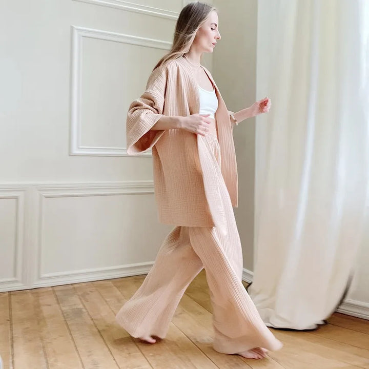 Pyjama Japonais Femme Ample Beige