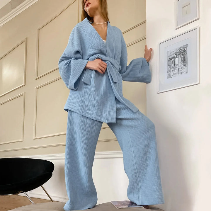 Pyjama Japonais Femme Ample Bleu Clair