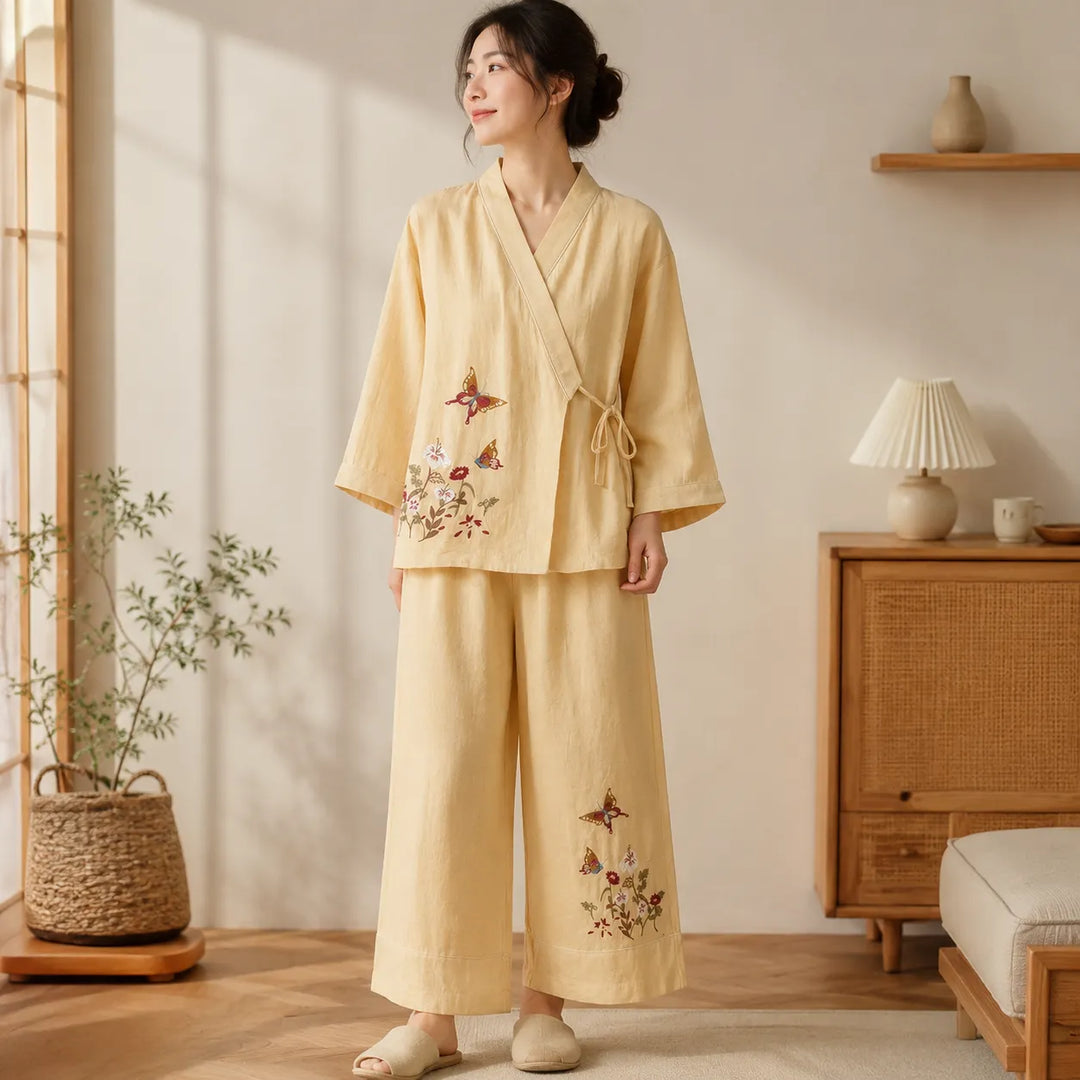 Pyjama Japonais Femme Brodé Epuré sobre