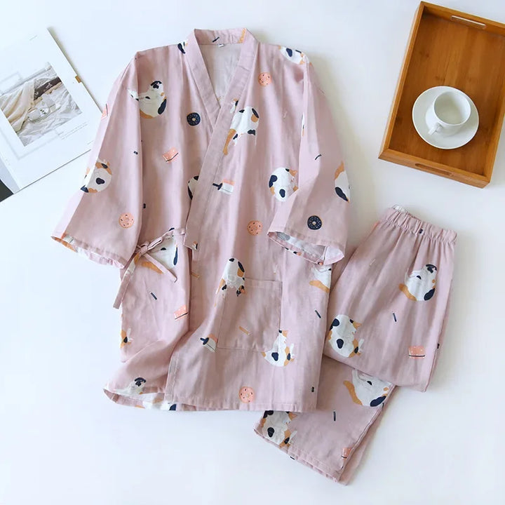 Pyjama Japonais Femme Chat rose