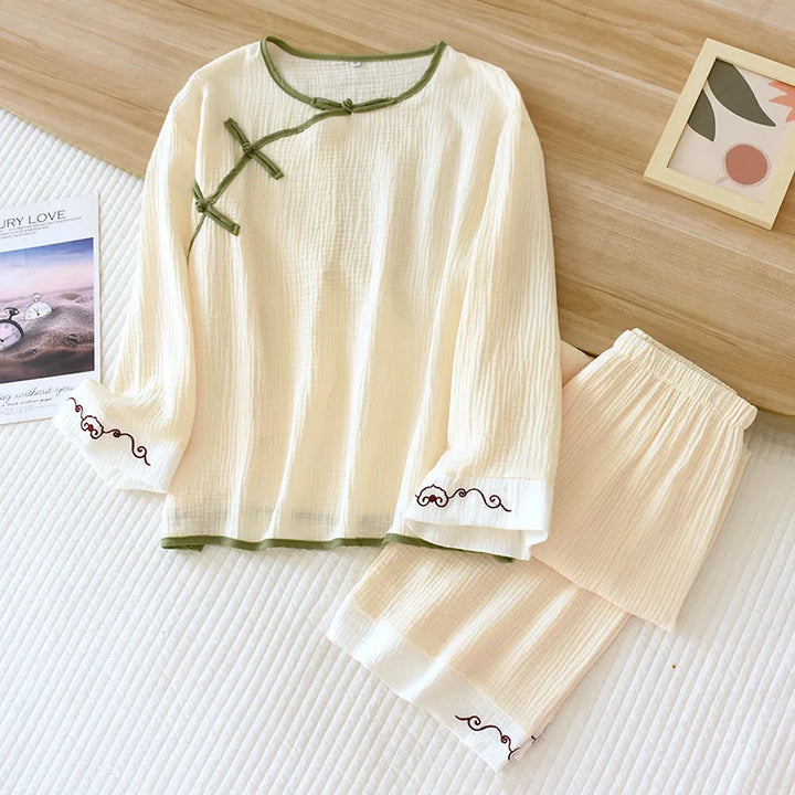 Pyjama Japonais Femme Confortable en Coton Beige